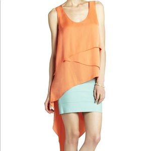 BCBGMaxazria Karlie Tiered Drape Vermillion Top Size S